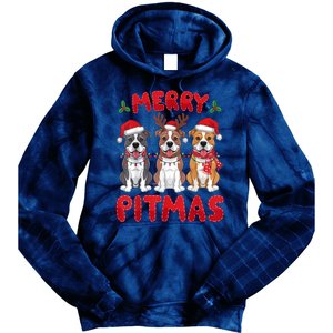 Merry Pitmas Pitbull Dog Santa Hat Xmas Lights Christmas Gift Tie Dye Hoodie