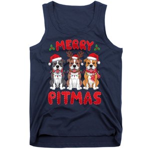 Merry Pitmas Pitbull Dog Santa Hat Xmas Lights Christmas Gift Tank Top