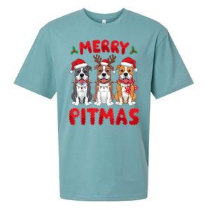 Merry Pitmas Pitbull Dog Santa Hat Xmas Lights Christmas Gift Sueded Cloud Jersey T-Shirt