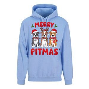 Merry Pitmas Pitbull Dog Santa Hat Xmas Lights Christmas Gift Unisex Surf Hoodie