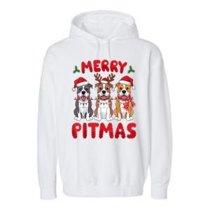 Merry Pitmas Pitbull Dog Santa Hat Xmas Lights Christmas Gift Garment-Dyed Fleece Hoodie