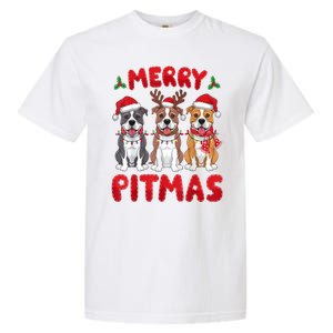 Merry Pitmas Pitbull Dog Santa Hat Xmas Lights Christmas Gift Garment-Dyed Heavyweight T-Shirt