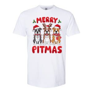 Merry Pitmas Pitbull Dog Santa Hat Xmas Lights Christmas Gift Softstyle CVC T-Shirt