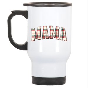 Mama Plaid Pattern Holiday Season Winter Vibes Christmas Great Gift Stainless Steel Travel Mug