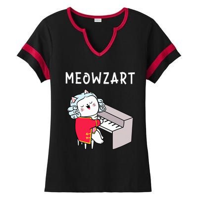 Meowzart Piano Player Pianist Classical Music Lover Ladies Halftime Notch Neck Tee