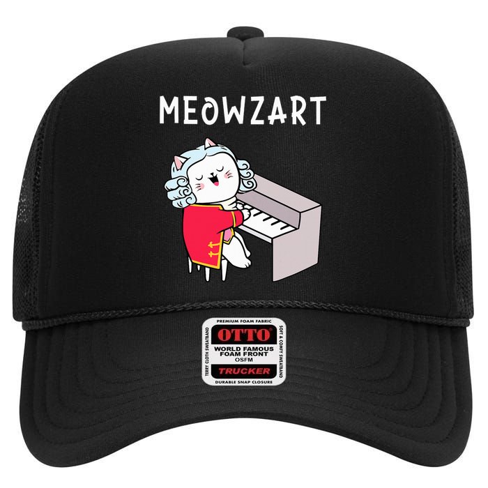 Meowzart Piano Player Pianist Classical Music Lover High Crown Mesh Back Trucker Hat