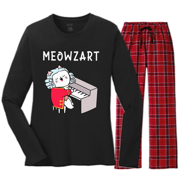 Meowzart Piano Player Pianist Classical Music Lover Women's Long Sleeve Flannel Pajama Set 