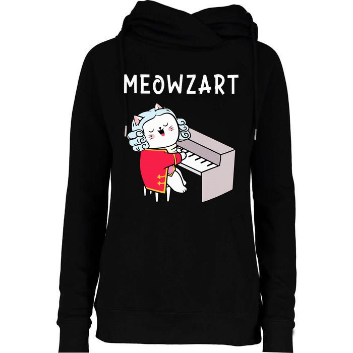 Meowzart Piano Player Pianist Classical Music Lover Womens Funnel Neck Pullover Hood