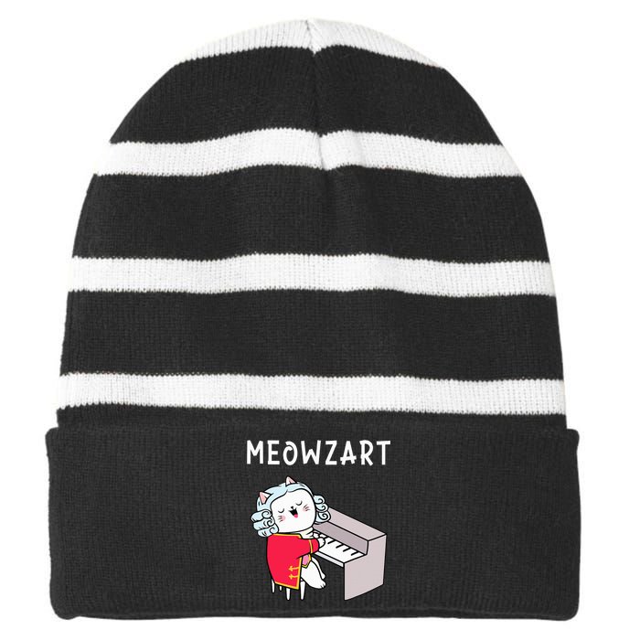 Meowzart Piano Player Pianist Classical Music Lover Striped Beanie with Solid Band