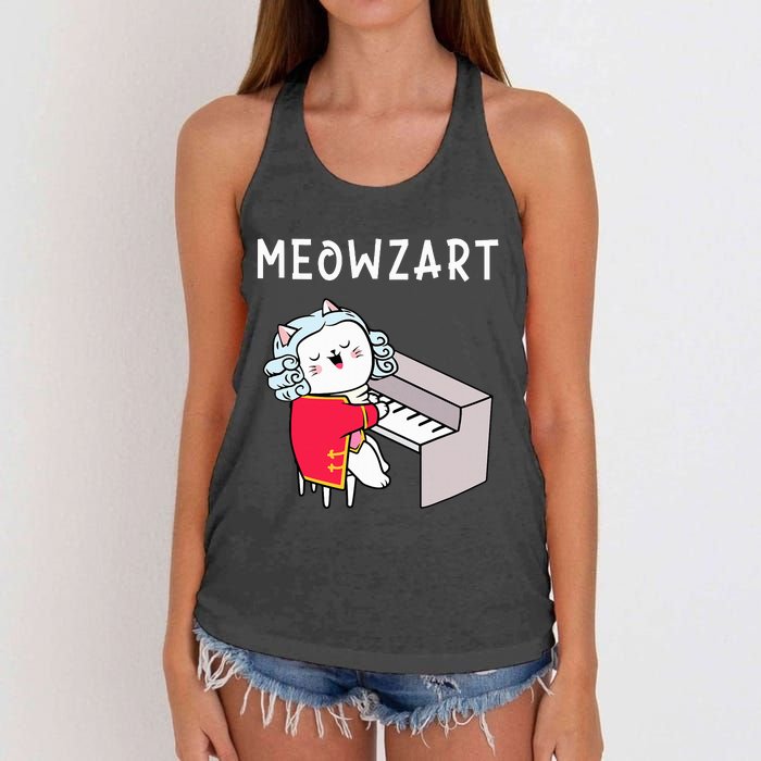 Meowzart Piano Player Pianist Classical Music Lover Women's Knotted Racerback Tank