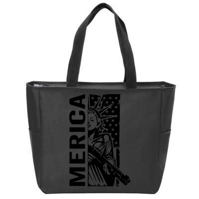 Merica Patriotic Pro Gun USA Liberty Lady 4th Of July Gun Zip Tote Bag