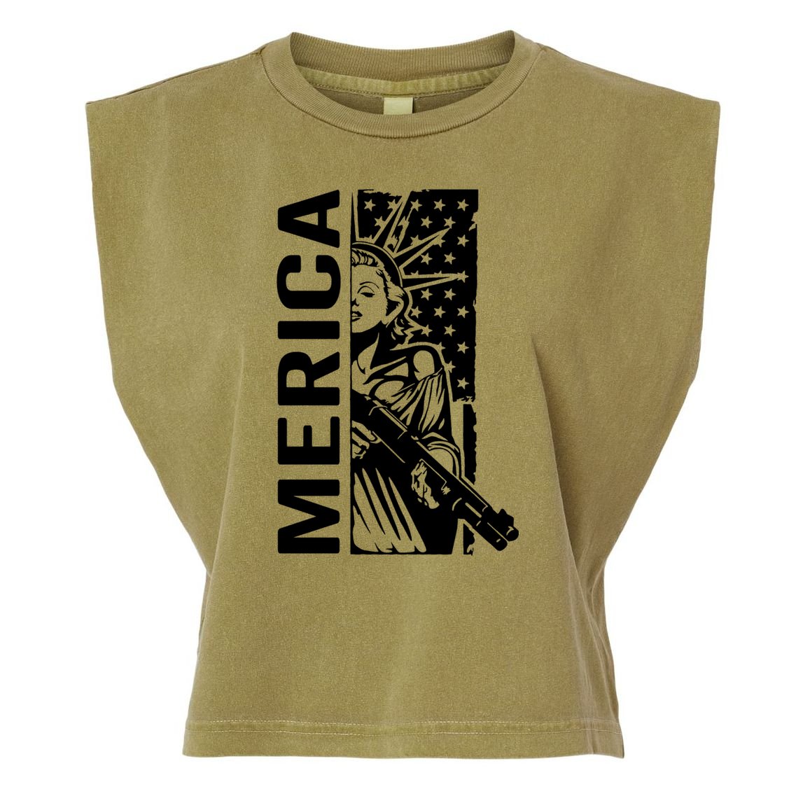Merica Patriotic Pro Gun USA Liberty Lady 4th Of July Gun Garment-Dyed Women's Muscle Tee