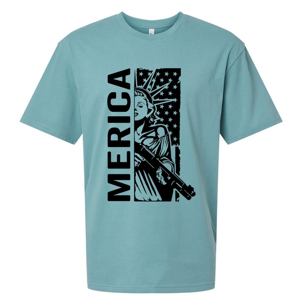 Merica Patriotic Pro Gun USA Liberty Lady 4th Of July Gun Sueded Cloud Jersey T-Shirt