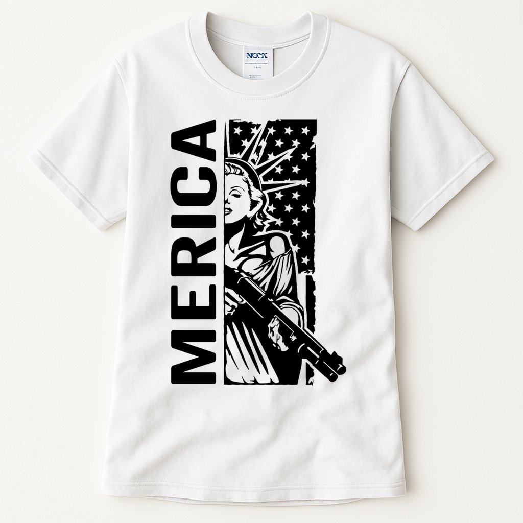 Merica Patriotic Pro Gun USA Liberty Lady 4th Of July Gun Tall T-Shirt
