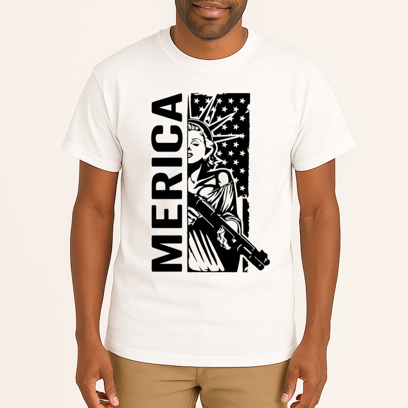 Merica Patriotic Pro Gun USA Liberty Lady 4th Of July Gun Tall T-Shirt