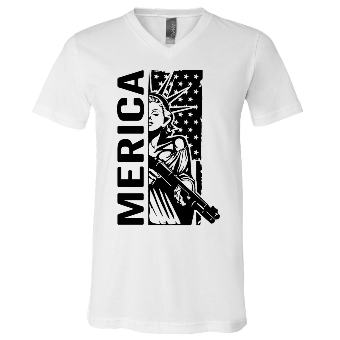 Merica Patriotic Pro Gun USA Liberty Lady 4th Of July Gun V-Neck T-Shirt