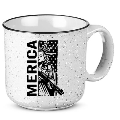 Merica Patriotic Pro Gun USA Liberty Lady 4th Of July Gun 15oz Campfire Ceramic Mug