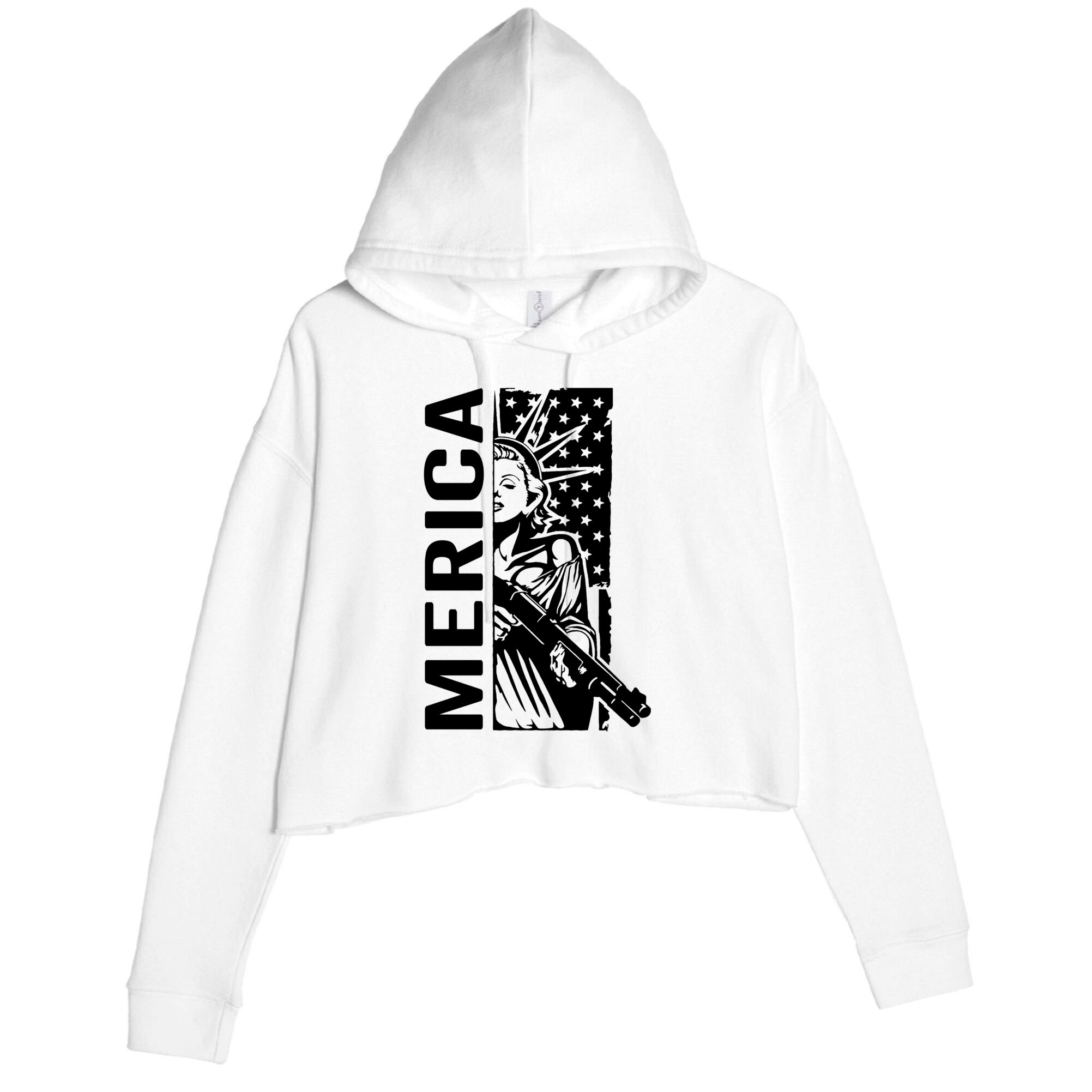Merica Patriotic Pro Gun USA Liberty Lady 4th Of July Gun Crop Fleece Hoodie