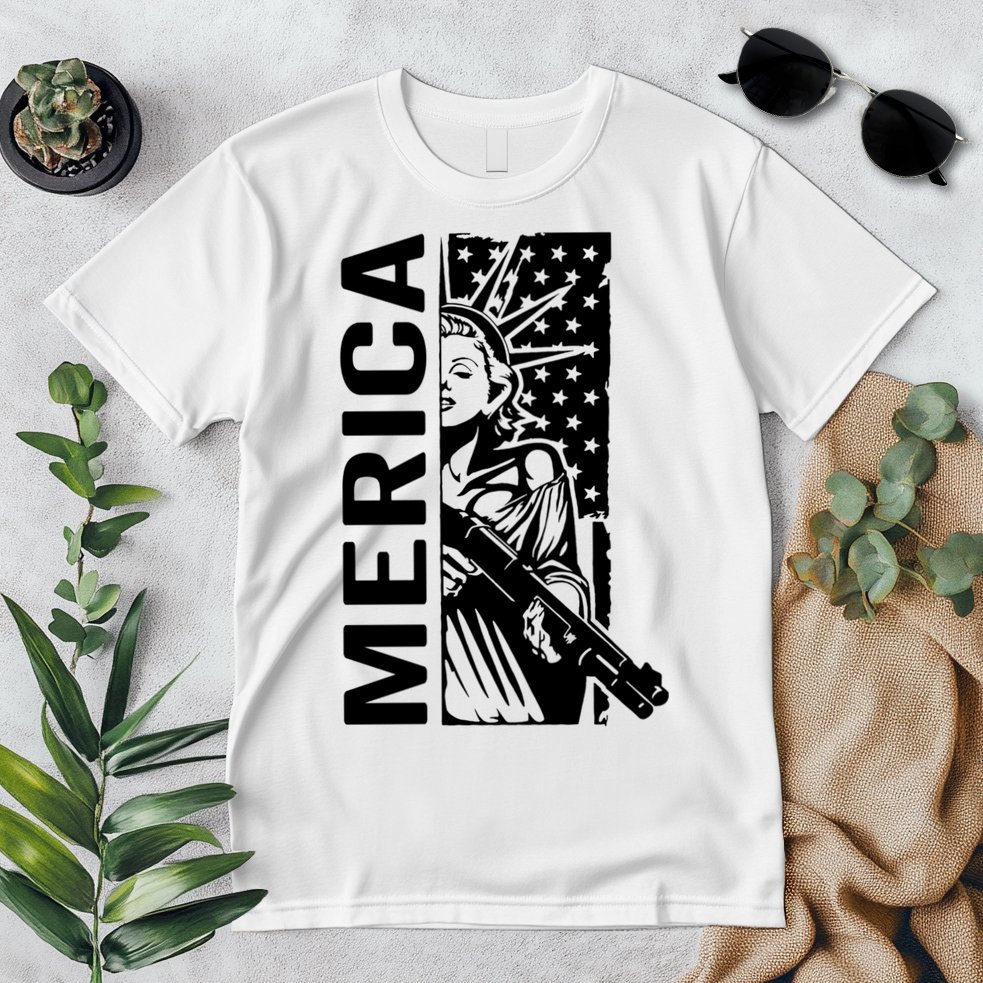 Merica Patriotic Pro Gun USA Liberty Lady 4th Of July Gun Premium T-Shirt