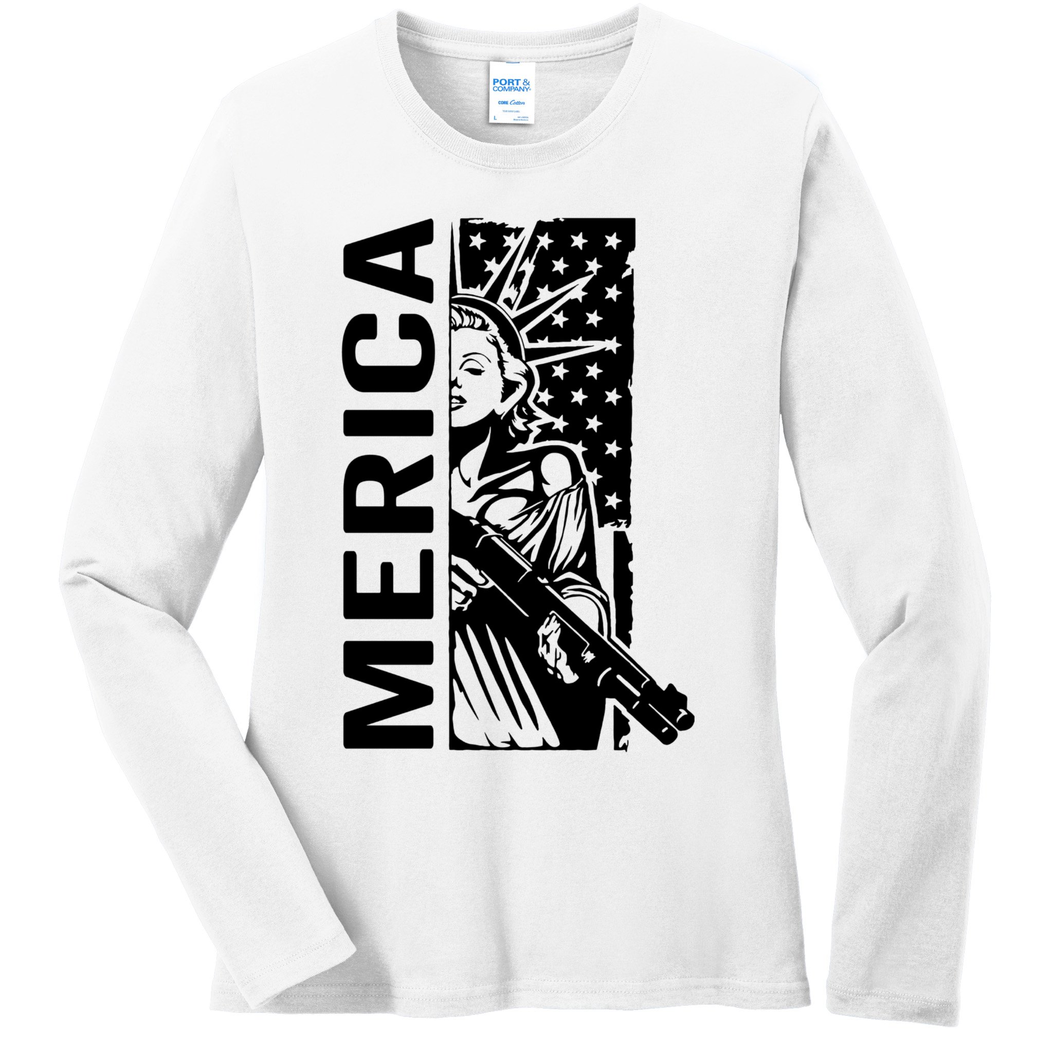 Merica Patriotic Pro Gun USA Liberty Lady 4th Of July Gun Ladies Long Sleeve Shirt