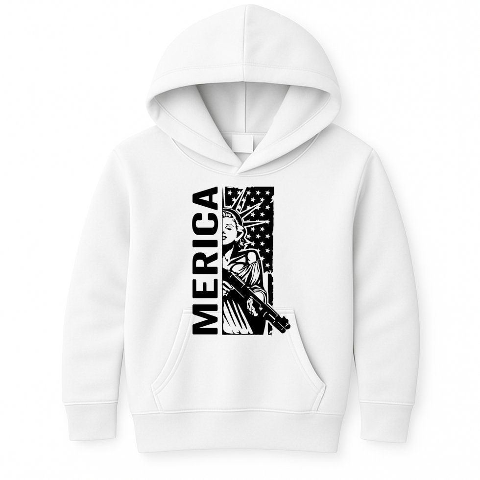 Merica Patriotic Pro Gun USA Liberty Lady 4th Of July Gun Kids Hoodie