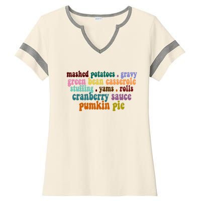 Mashed Potatoes Pumpkin Pie Holiday Food Lover Ladies Halftime Notch Neck Tee