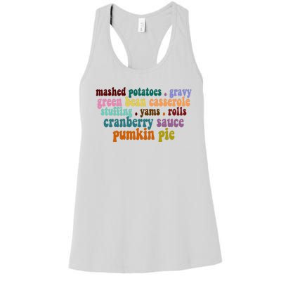 Mashed Potatoes Pumpkin Pie Holiday Food Lover Women's Racerback Tank