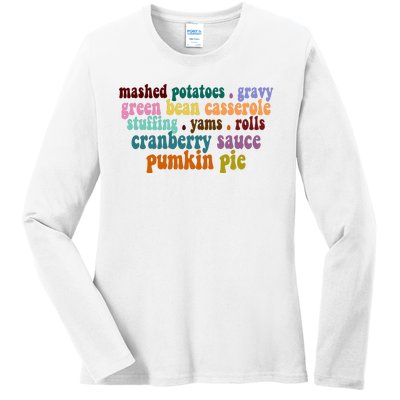 Mashed Potatoes Pumpkin Pie Holiday Food Lover Ladies Long Sleeve Shirt