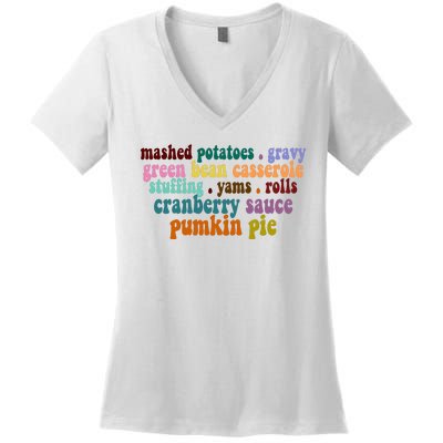 Mashed Potatoes Pumpkin Pie Holiday Food Lover Women's V-Neck T-Shirt