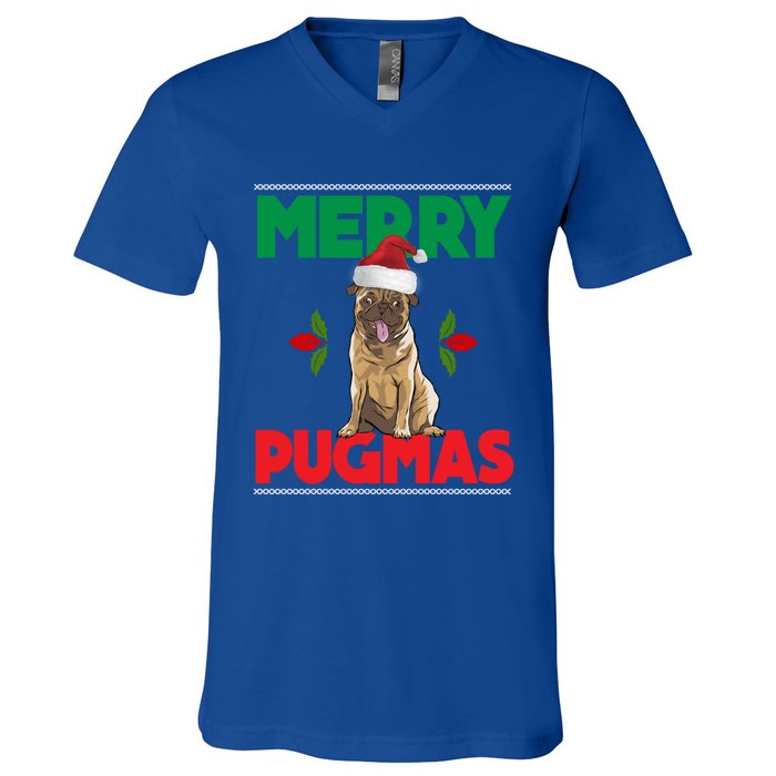 Merry Pugmas Pug Dog Cool Gift Merry Christmas Funny Xmas Meaningful Gift V-Neck T-Shirt