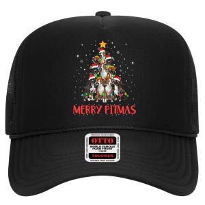 Merry Pitmas Pitbull Dog Ugly Christmas Sweater Tree Dogs High Crown Mesh Back Trucker Hat