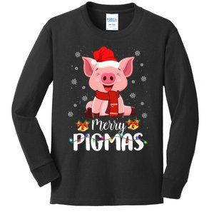 Merry Pigmas Pig Christmas Santa Hat Funny Xmas Light Farmer Kids Long Sleeve Shirt