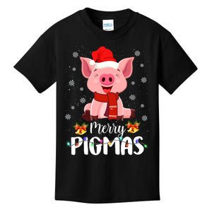 Merry Pigmas Pig Christmas Santa Hat Funny Xmas Light Farmer Kids T-Shirt