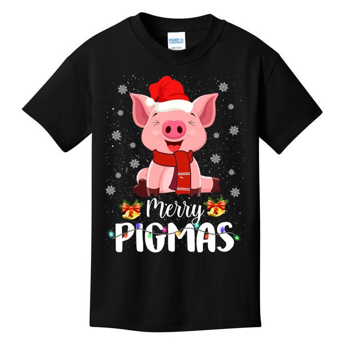 Merry Pigmas Pig Christmas Santa Hat Funny Xmas Light Farmer Kids T-Shirt