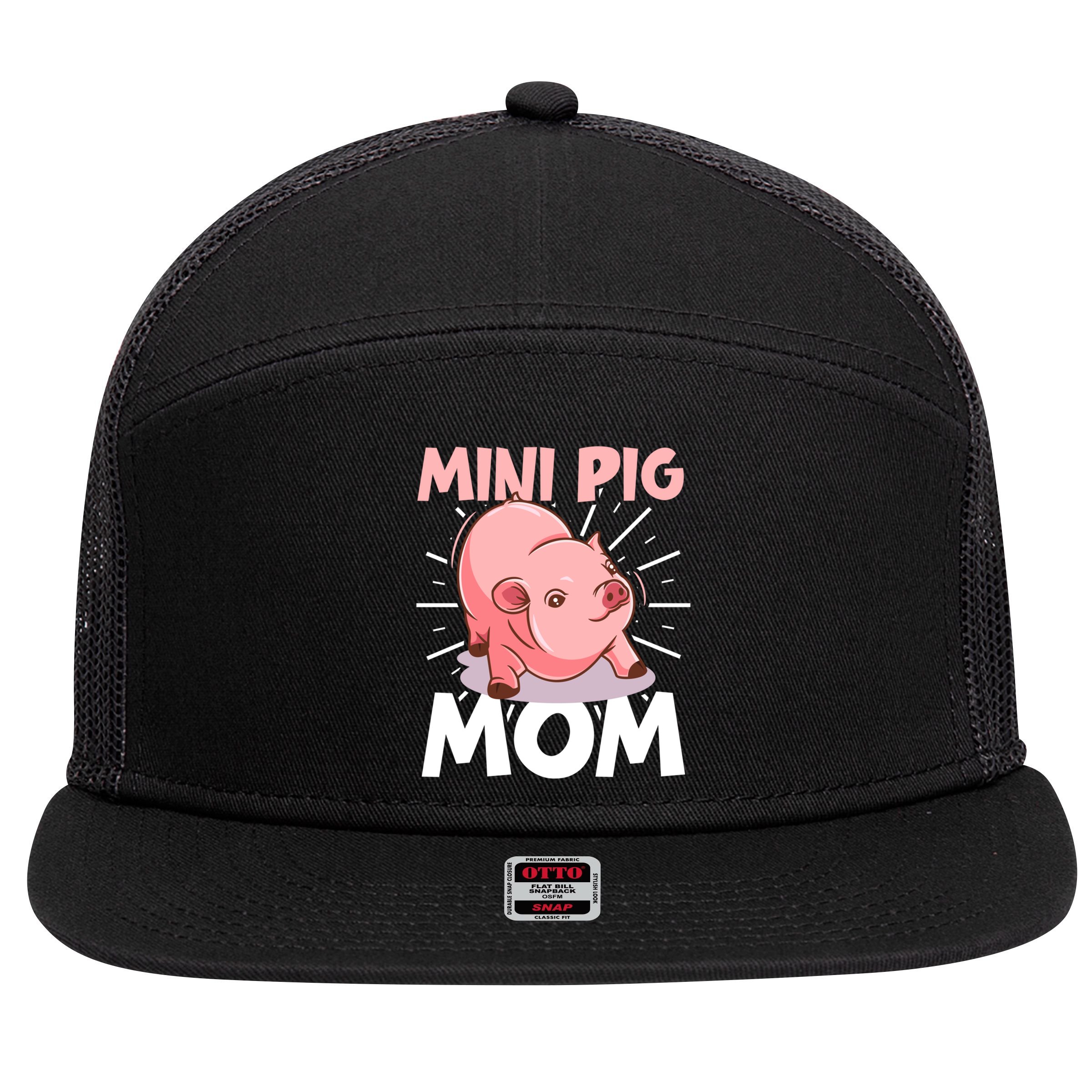 Mini Pig Piglet Swine Farm Animal Piggy Cute Pig Mom Gift 7 Panel Mesh Trucker Snapback Hat