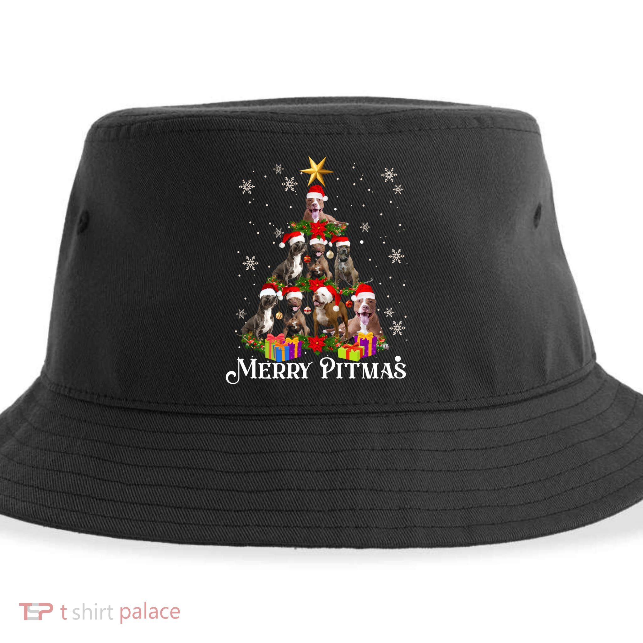 Merry Pitmas Pitbull Dog Ugly Christmas Sweater Tree Dogs Cute Gift Sustainable Bucket Hat