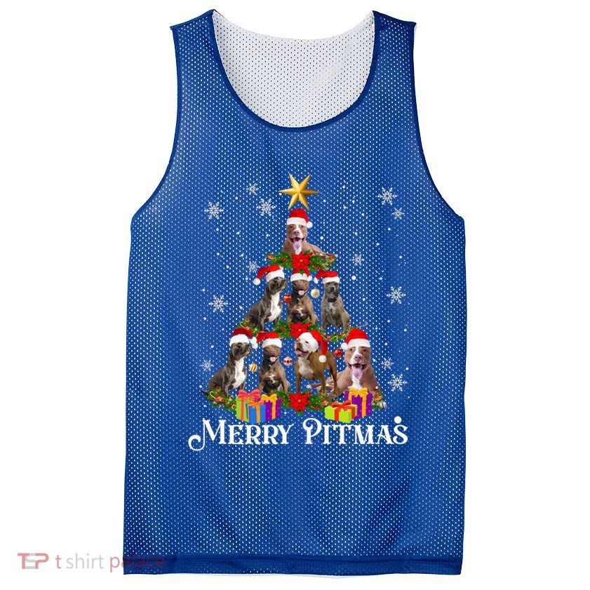 Merry Pitmas Pitbull Dog Ugly Christmas Sweater Tree Dogs Cute Gift Mesh Reversible Basketball Jersey Tank