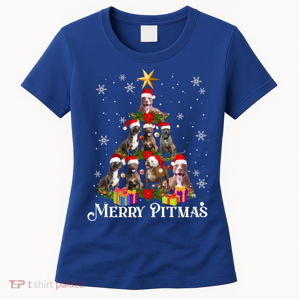 Merry Pitmas Pitbull Dog Ugly Christmas Sweater Tree Dogs Cute Gift Womens T-Shirt