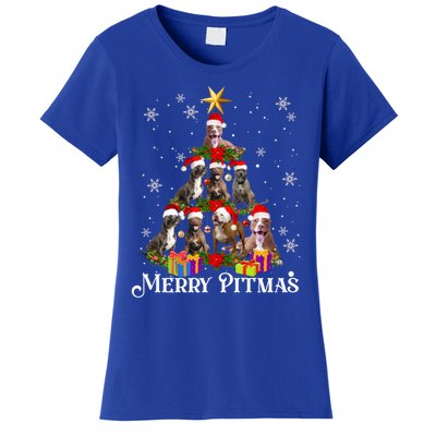 Merry Pitmas Pitbull Dog Ugly Christmas Sweater Tree Dogs Cute Gift Women's T-Shirt