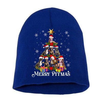 Merry Pitmas Pitbull Dog Ugly Christmas Sweater Tree Dogs Cute Gift Short Acrylic Beanie