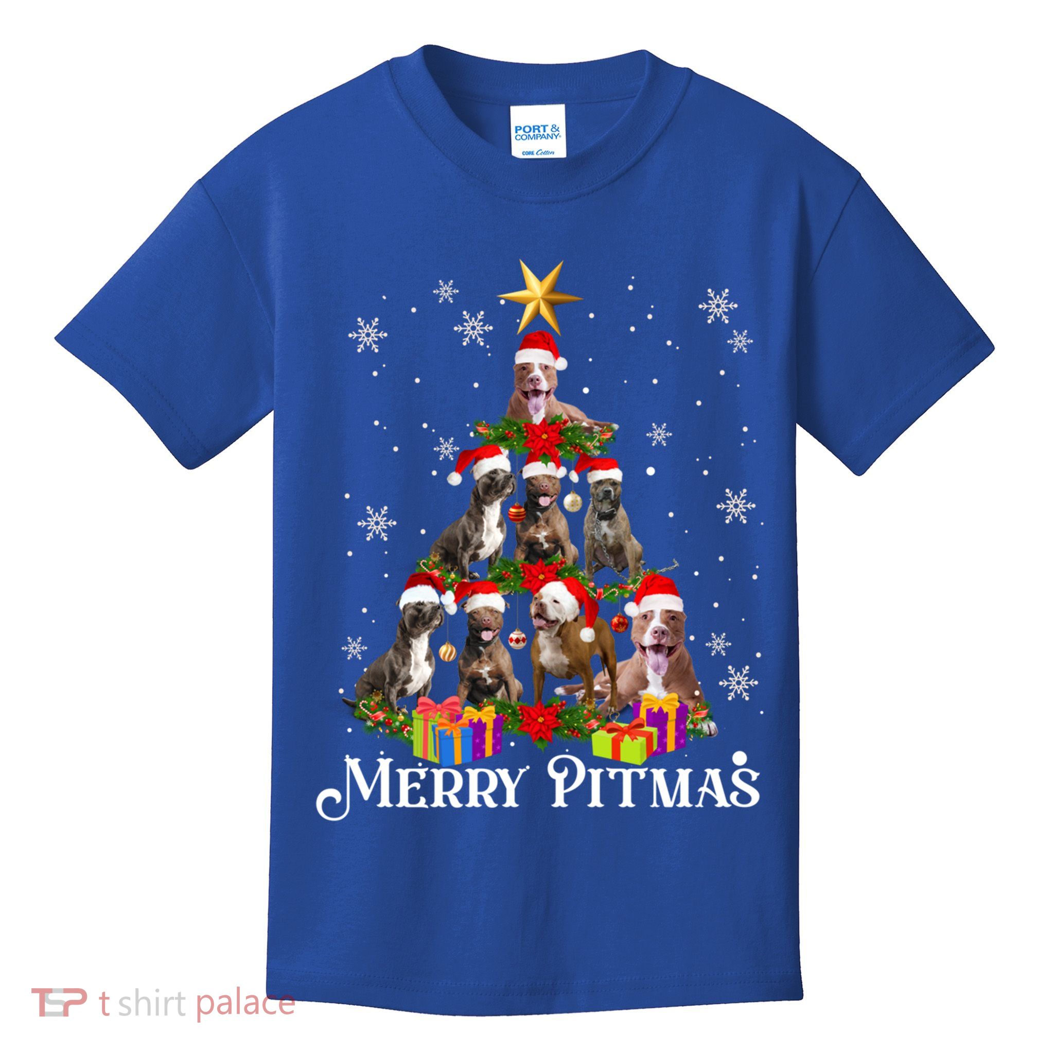 Merry Pitmas Pitbull Dog Ugly Christmas Sweater Tree Dogs Cute Gift Kids T-Shirt