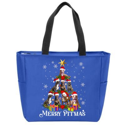 Merry Pitmas Pitbull Dog Ugly Christmas Sweater Tree Dogs Cute Gift Zip Tote Bag
