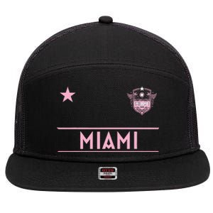 Miami Pink Palm Designer Badge 7 Panel Mesh Trucker Snapback Hat