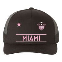 Miami Pink Palm Designer Badge Yupoong Adult 5-Panel Trucker Hat