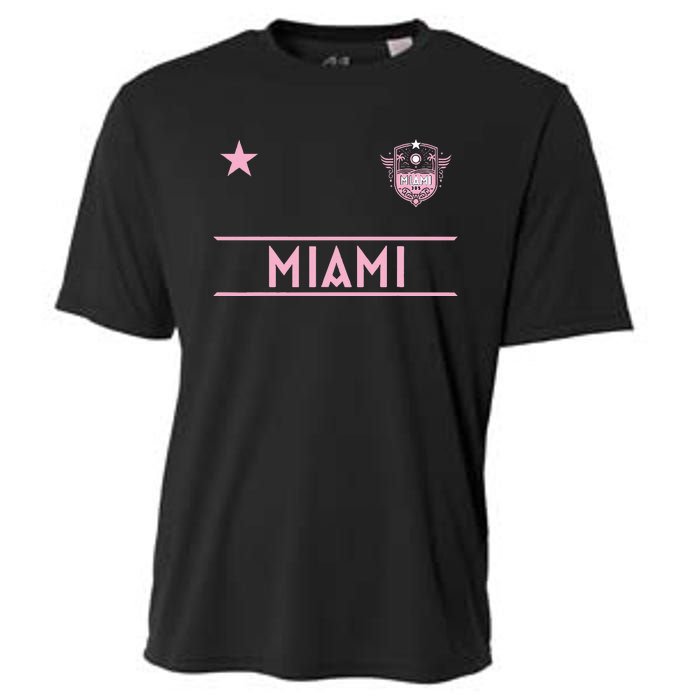 Miami Pink Palm Designer Badge Cooling Performance Crew T-Shirt