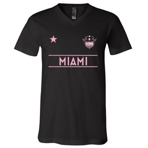 Miami Pink Palm Designer Badge V-Neck T-Shirt