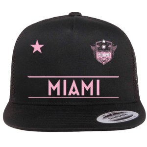 Miami Pink Palm Designer Badge Flat Bill Trucker Hat