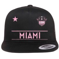 Miami Pink Palm Designer Badge Flat Bill Trucker Hat