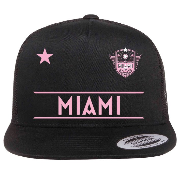 Miami Pink Palm Designer Badge Flat Bill Trucker Hat