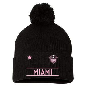 Miami Pink Palm Designer Badge Pom Pom 12in Knit Beanie